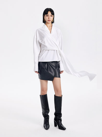 TINY IN pu black leather short skirt - MAI