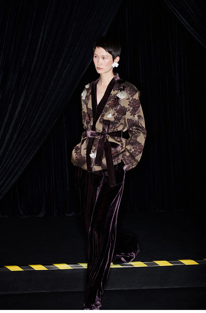 M essential Mackay designer brown tassel beaded broad-shouldered Jacket top - Soliy.