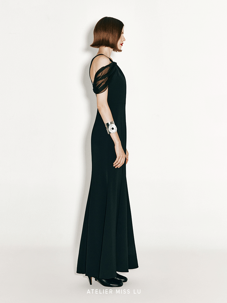 ATELIER MISS LU Shoulder Stitch Slit Mermaid Dress - CROSS.