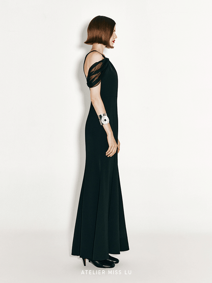 ATELIER MISS LU Shoulder Stitch Slit Mermaid Dress - CROSS.