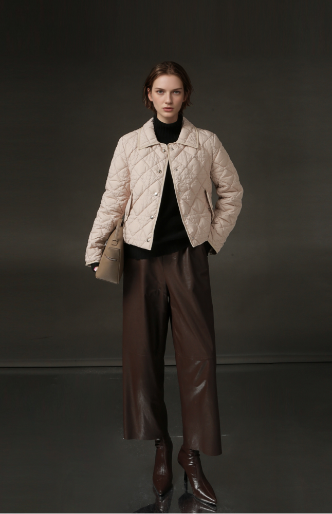 PIAOIN small rhombic short down jacket women's elegant warm winter style-SEAN