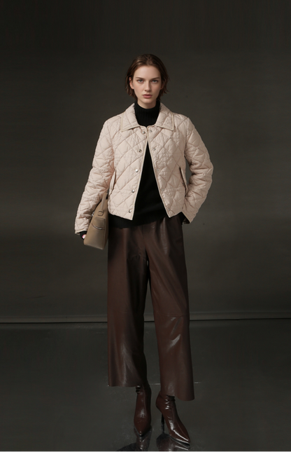 PIAOIN small rhombic short down jacket women's elegant warm winter style-SEAN