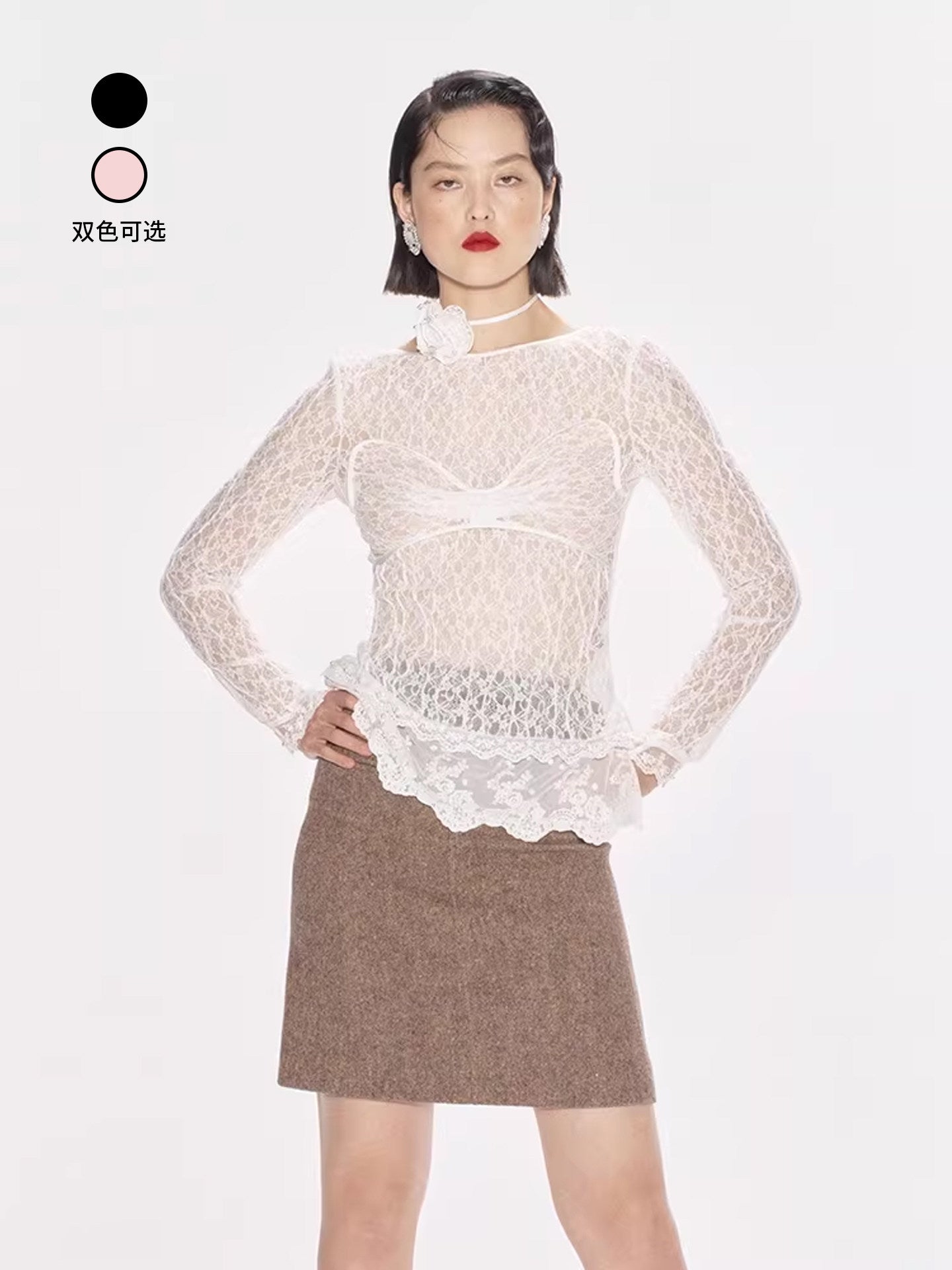 FAME Laphim romantic lace studded bead top