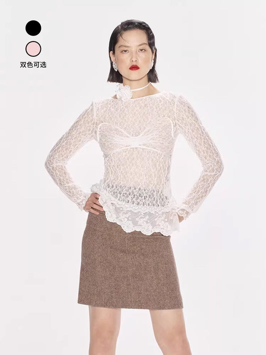 FAME Laphim romantic lace studded bead top