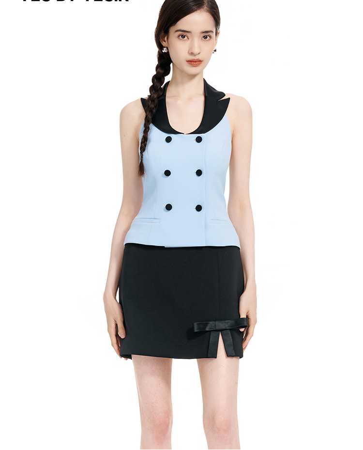 YES BY YESIR | Ye Qians Deconstructed U-Neck Navy Vest with Silhouette - MARILISE.