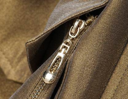 WANGXO | High-End Luxury Silk Brocade Luster Stand-Up Collar Waist 3D Pocket Jackets-VERA