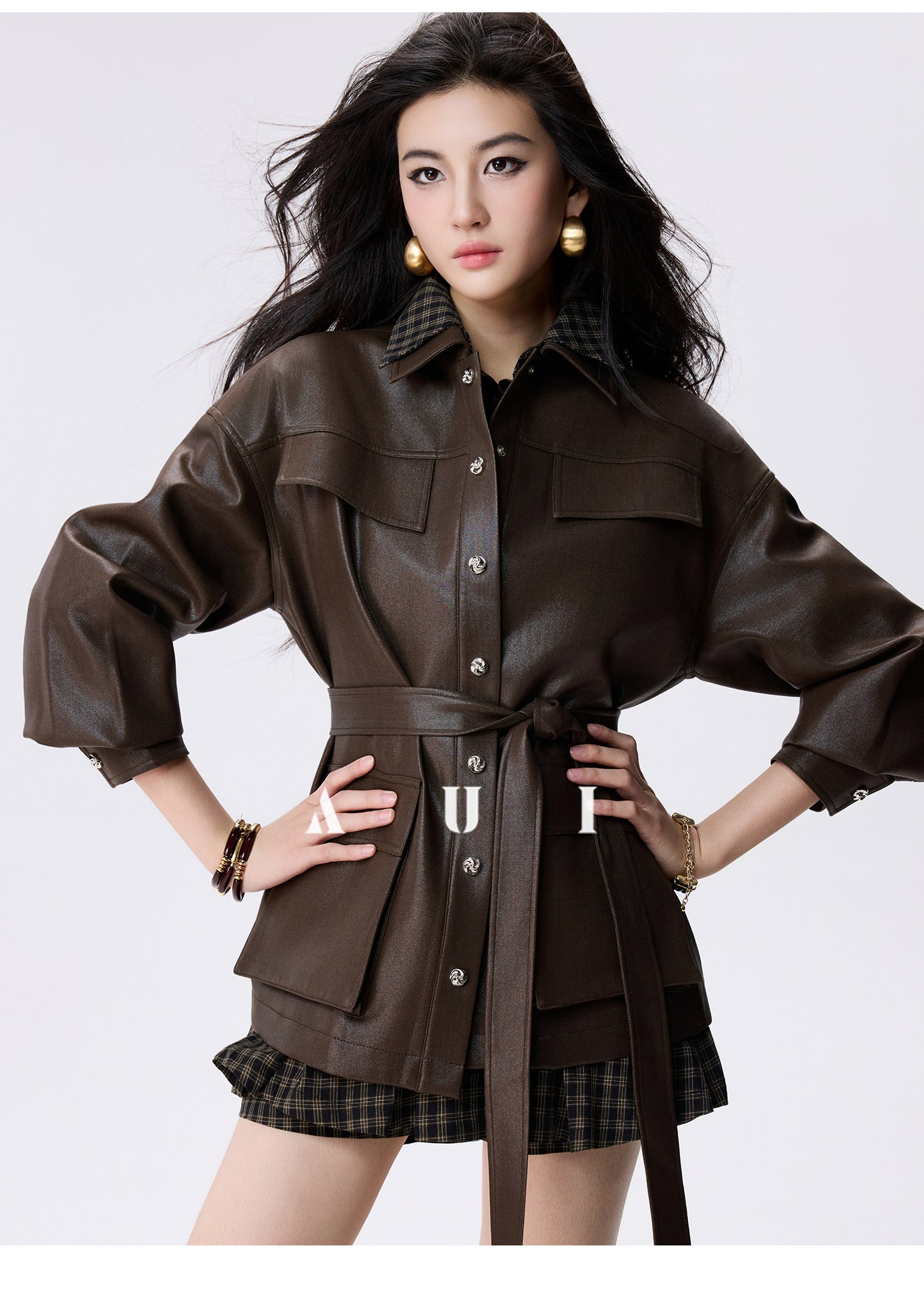 AUI Celebrity Temperament Plaid Shirt Slim POLO Dress - Ga-Ram