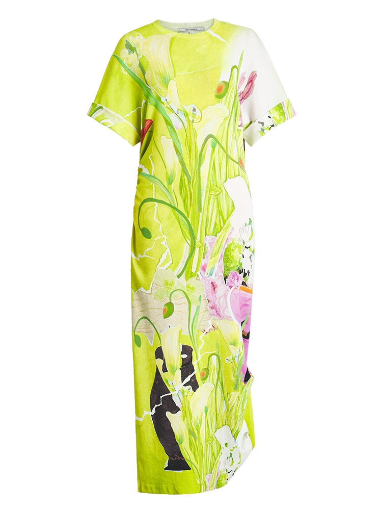 ZHUCHONGYUN flower love paper print crew neck dress-LUBBOCK.