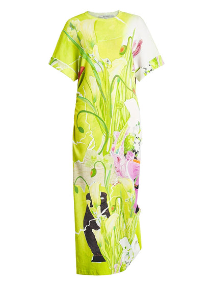 ZHUCHONGYUN flower love paper print crew neck dress-LUBBOCK.