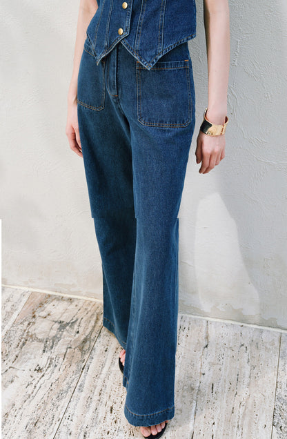 WANGXO | Airy Linen Cotton Blend Retro Denim Vest & Wide-Leg Pants Set  ZARA