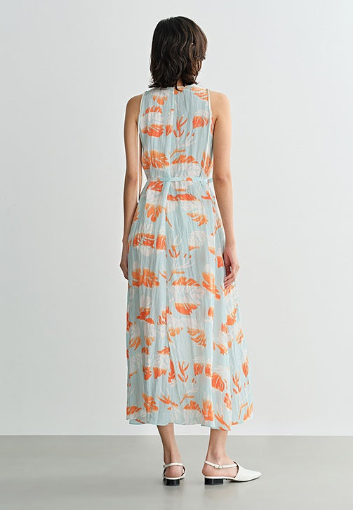 COMME MOI Lv Yan Designer Summer Women's V-Neck Sleeveless Resort Print Dress - OLIVIA.