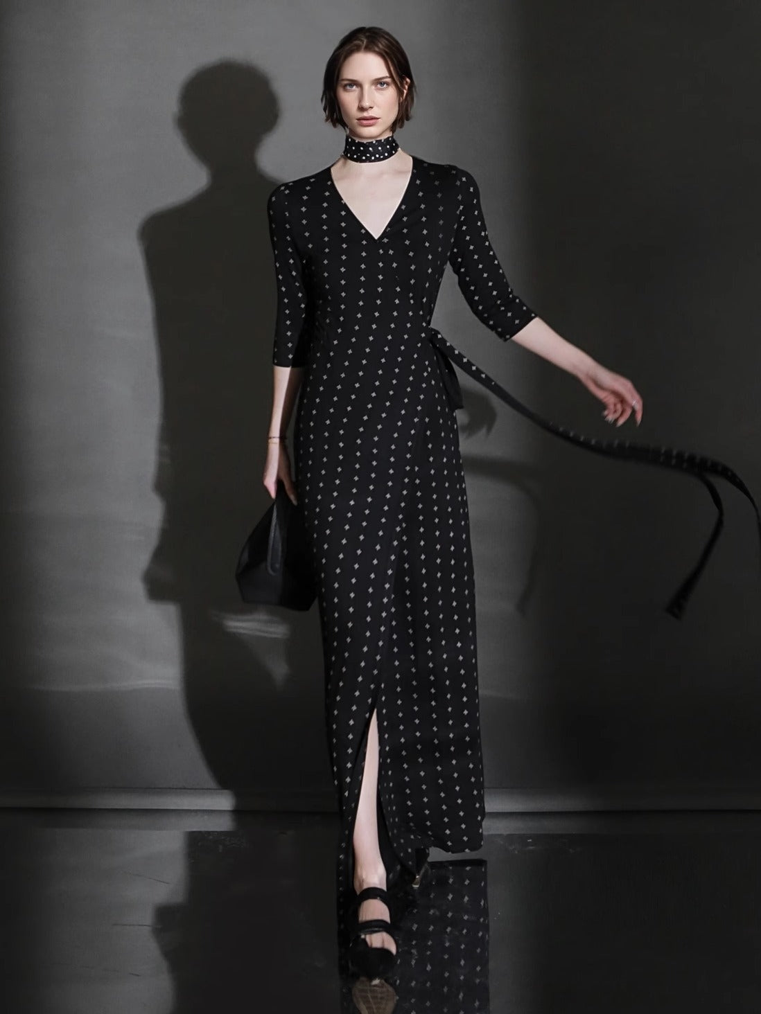 PIAOIN French Hepburn style slim lace-up design goddess long dress-T-AURORA.