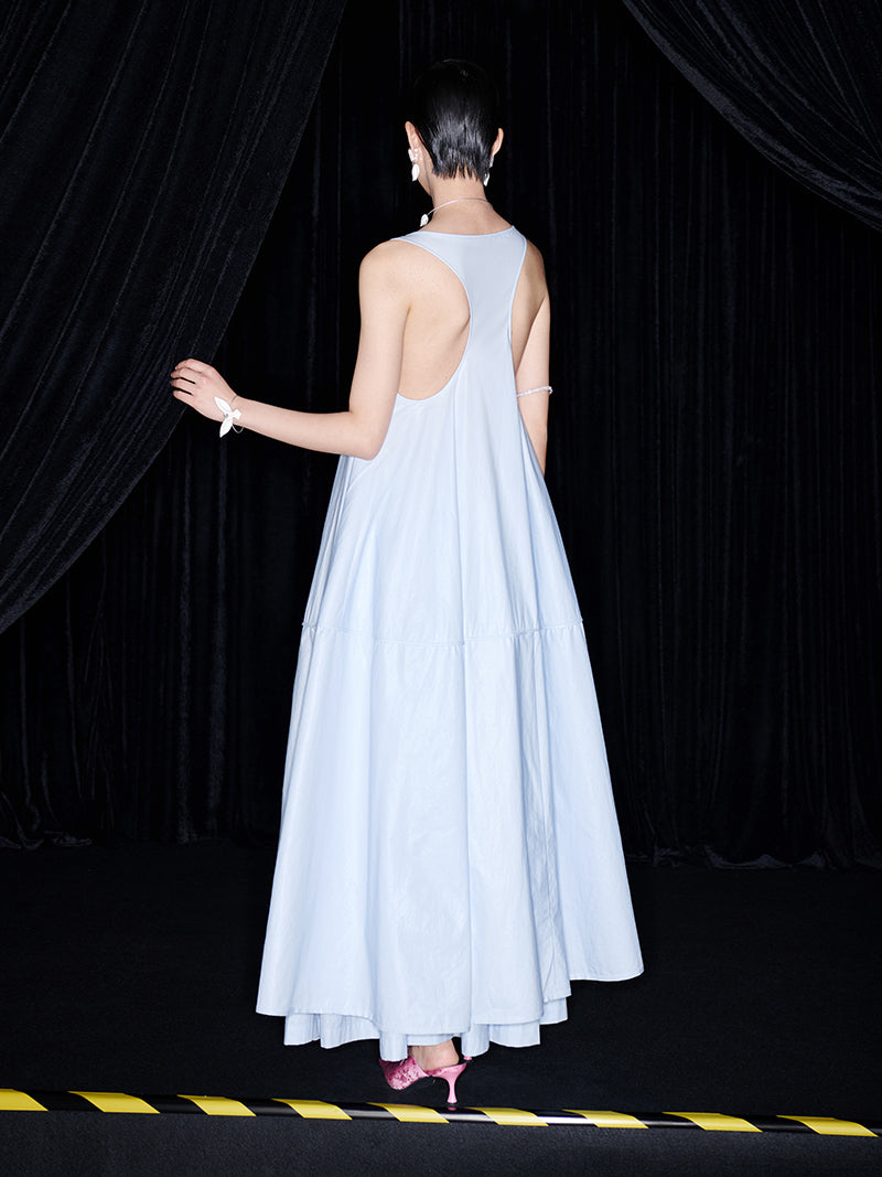 M essential Mackay designer embroidered A-hem pastel blue skirt dress - euno sia.