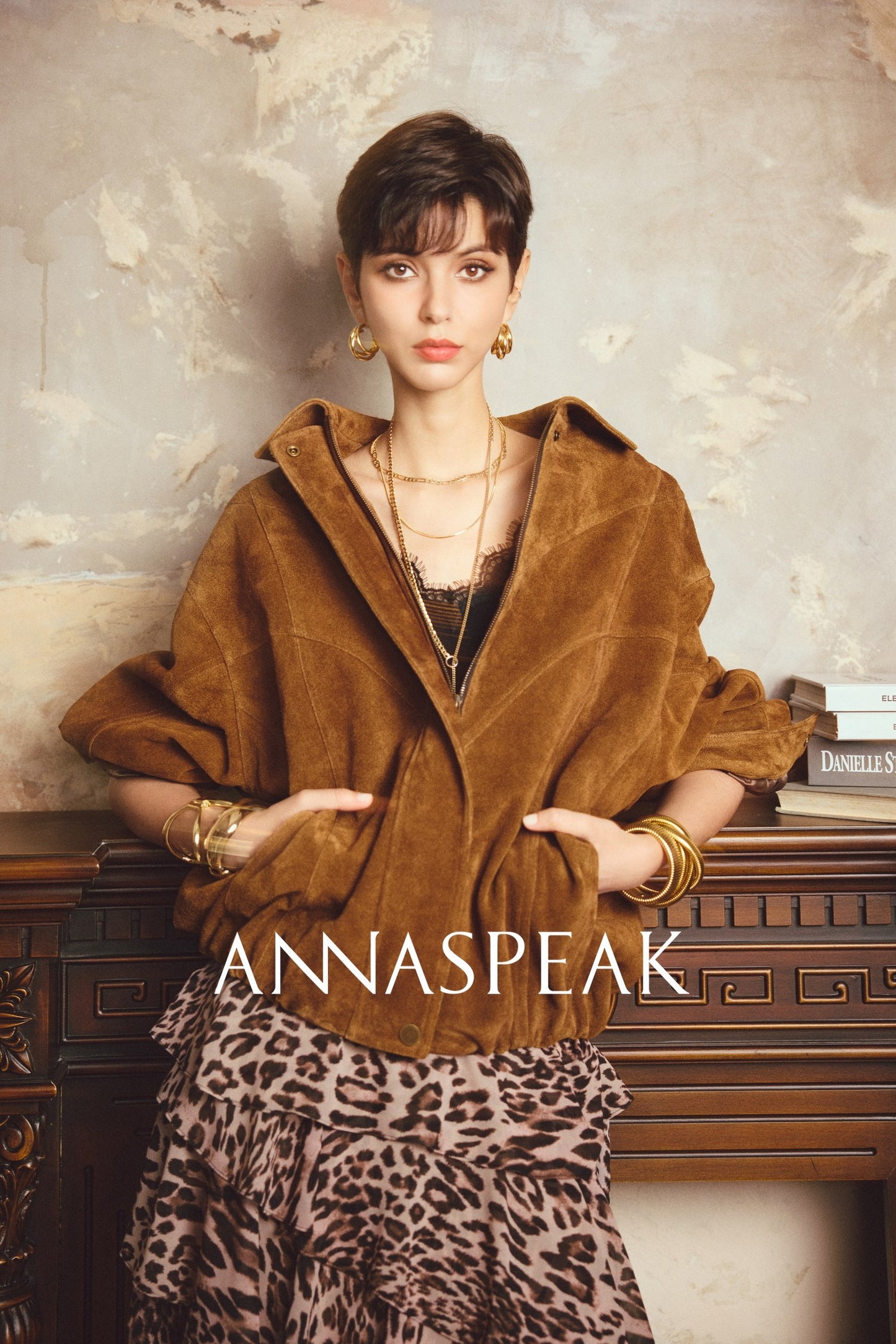 ANNASPEAK ROSSO Red Label Eco-Friendly Leather Heavy Jacket Skirt Set-GHUGH.