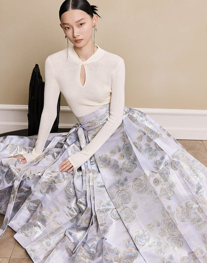 HECO red black white wool Blend twisted cut-out stand collar long-sleeved Knit- secret.