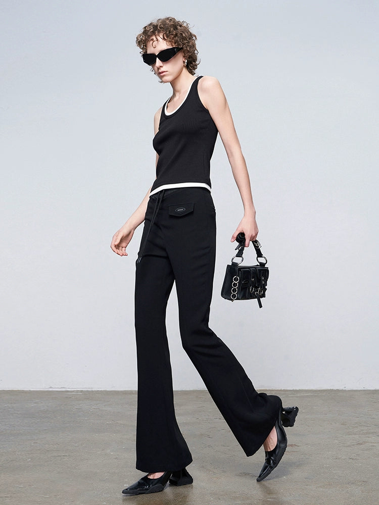 ANNAKIKI Designer Black Acetate Irregular Waist Boots Pants-KOHAKU