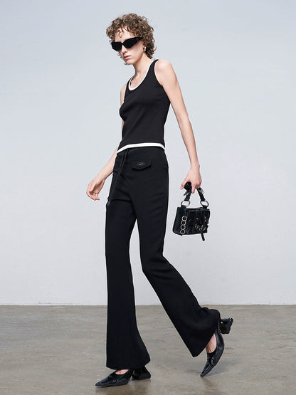 ANNAKIKI Designer Black Acetate Irregular Waist Boots Pants-KOHAKU