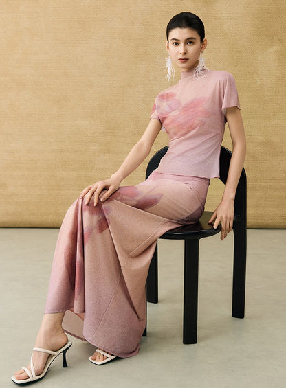 HECO Chinese gradient floral flowing temperament skirt - SWAED.