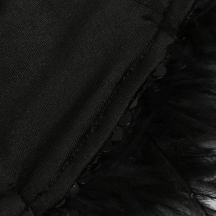 DOLLY Luxury Black Slopping Shoulder Long Sleeve Short Feather Dress-CAITTRIONA