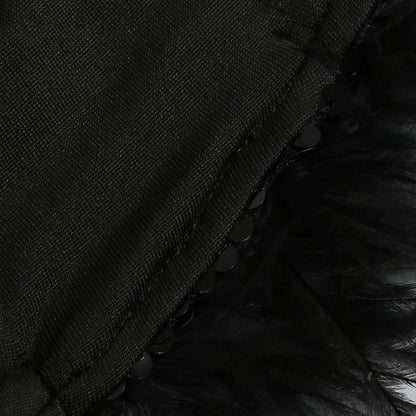 DOLLY Luxury Black Slopping Shoulder Long Sleeve Short Feather Dress-CAITTRIONA