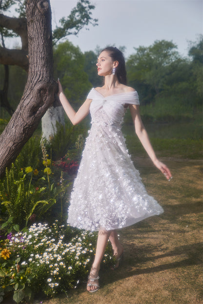 Spot Wardrobes by Chen Elegant White Embroidered applique  wedding Dress-Swiss