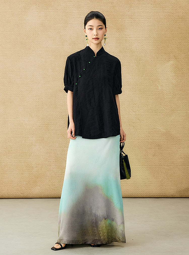 HECO Chinese style jacquard bubble summer silk cross-body top - PERFECT .