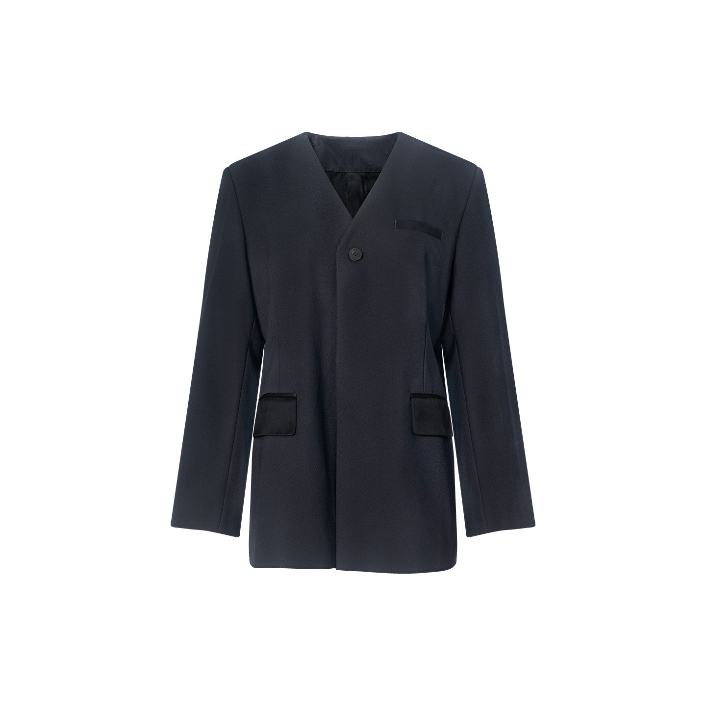 TUYUE Black Wool Silk Silhouette V-Neck Suit - XENA.