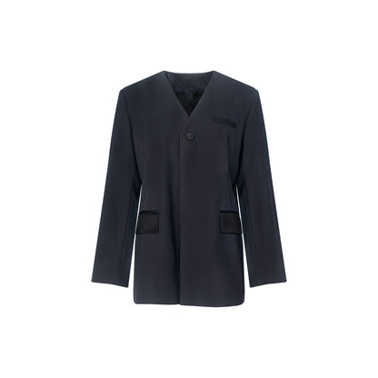 TUYUE Black Wool Silk Silhouette V-Neck Suit - XENA.