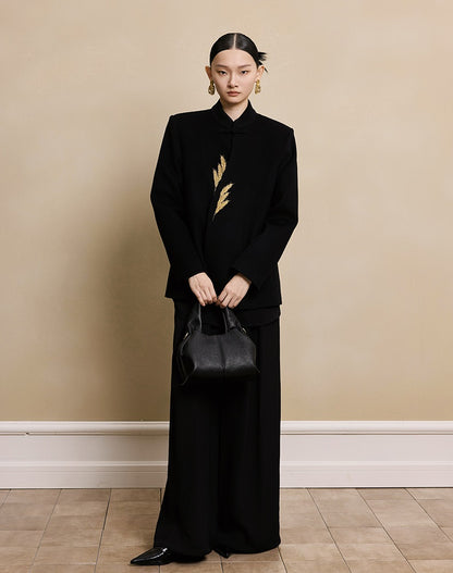 HECO New Wheat Ear Bead Embroidered Wool Tweed Jacket - care.