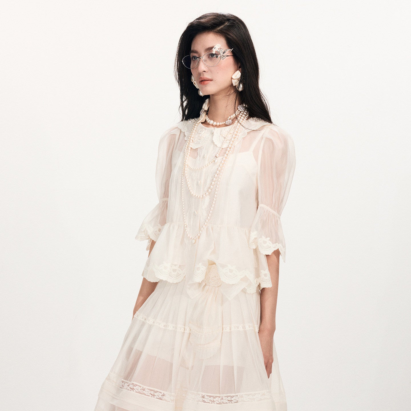FAME Court Style Organza Embroidered White Top - JASMINE.