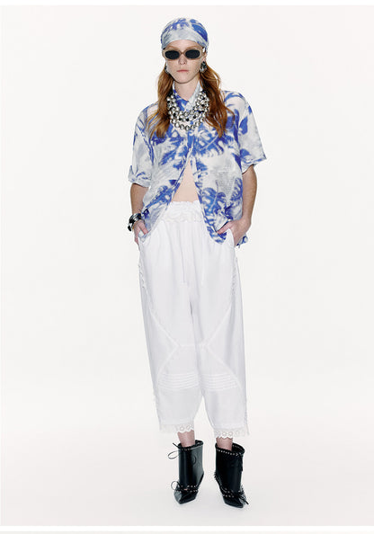ATELIER MISS LU [Offa Manor] Printed Mulberry Silk Linen Blend Silk Scarf - JADE.
