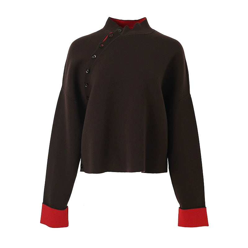 ZHUCHONGYUN double-sided loose crewneck wool knit top and pant set- PIN.