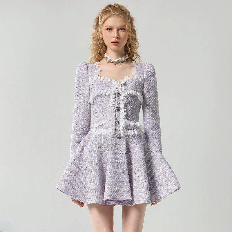 CHECOCRE Stubble Temperament Elegant Style Purple Short Dress - KEYLITH