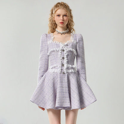 CHECOCRE Stubble Temperament Elegant Style Purple Short Dress - KEYLITH