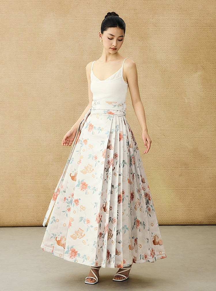 HECO Jacquard Horse Face Pleated Maxi Skirt  - COARSE.