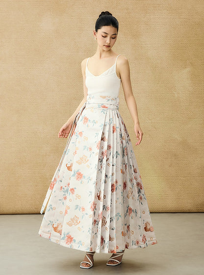 HECO Jacquard Horse Face Pleated Maxi Skirt  - COARSE.