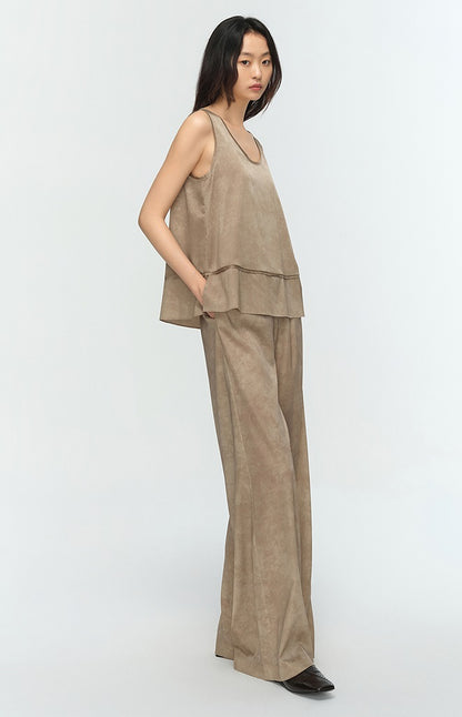 COMME MOI  mulberry silk pleated wide-leg pants - CHARITY.