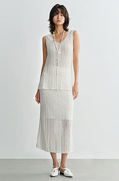 COMME MOI  women's cut-out raw edge knitted straight skirt - NAOMI.