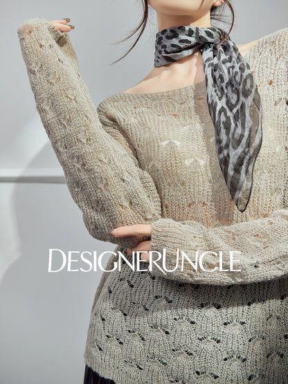 DGU| Gray Slimming Elegant Hollow Design Light Luxury Top Knitwear - Felix.