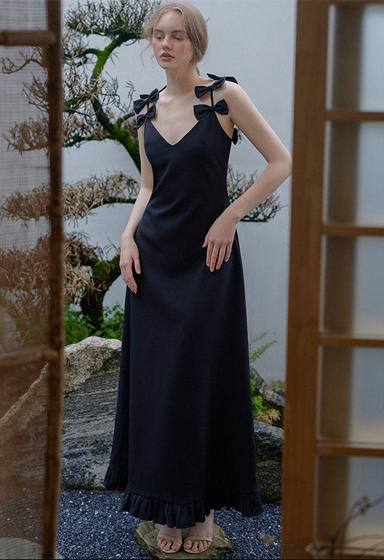 GOUDIN black long suspender light luxury dress-KASIA.