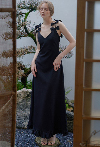 GOUDIN black long suspender light luxury dress-KASIA.