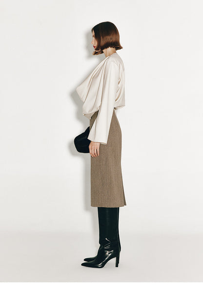 AtelierMissLu Fall/Winter Sheep wool high-waisted straight skirt - ANGEL.