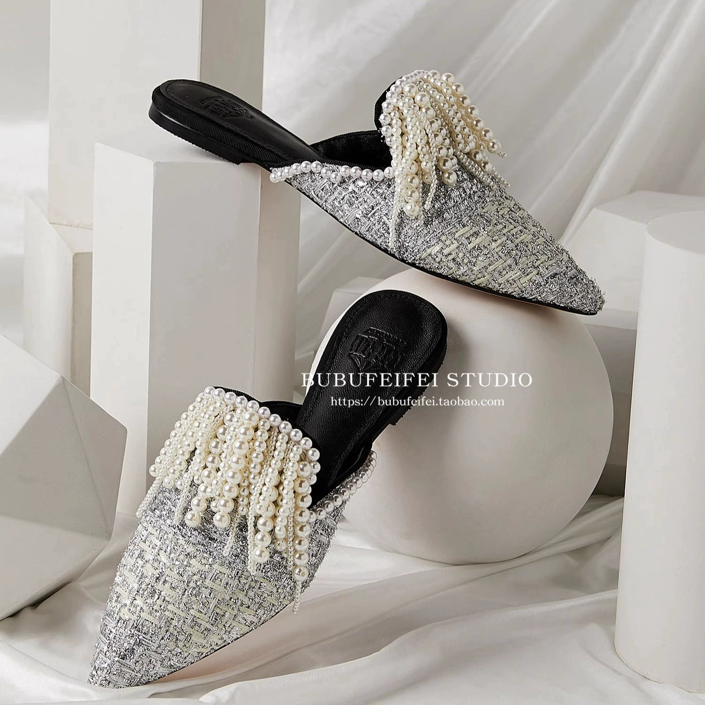 B-FEI Woven Fabric Tassel Pointed Toe Mules-JACK.