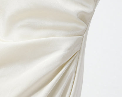 WANGXO |Water Drop Cutout, Custom Pin & Pinch-Pleated Sleeveless Dress- SENA