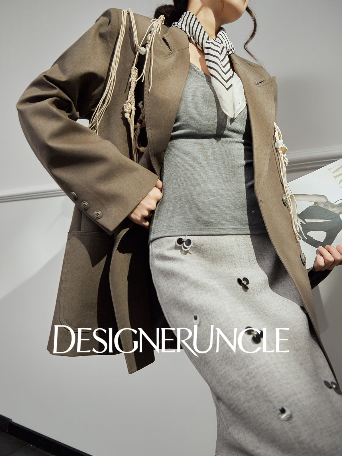 DGU "Sugu" khaki short jacket new commuter versatile small fragrant blazer - Felix.