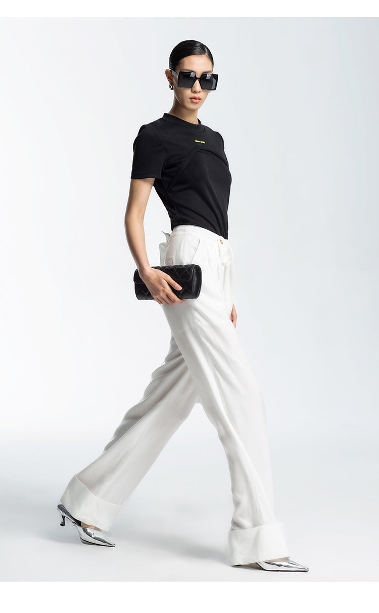 LEDIM W White single thin wide leg loose straight womens pants trouser - Kara