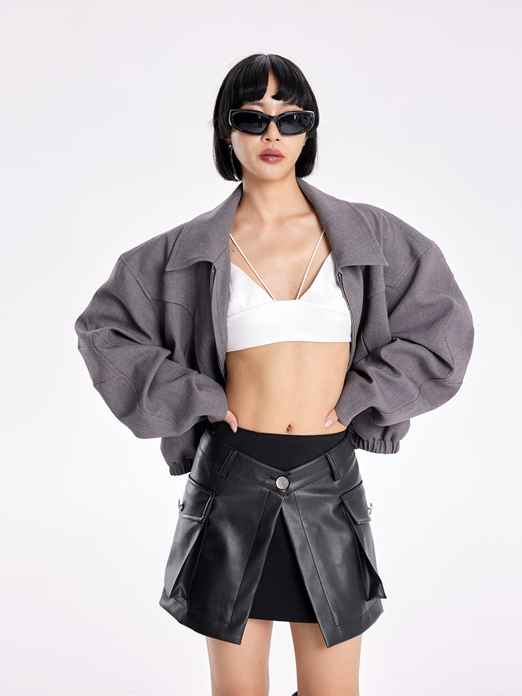TINY IN high-waisted leather detachable two-piece skirt -SOMT