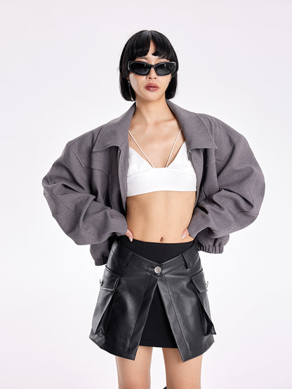 TINY IN high-waisted leather detachable two-piece skirt -SOMT