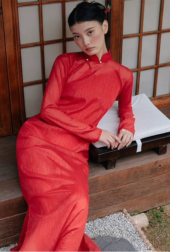 GOUDIN Engagement long-sleeved red dress-RIX.