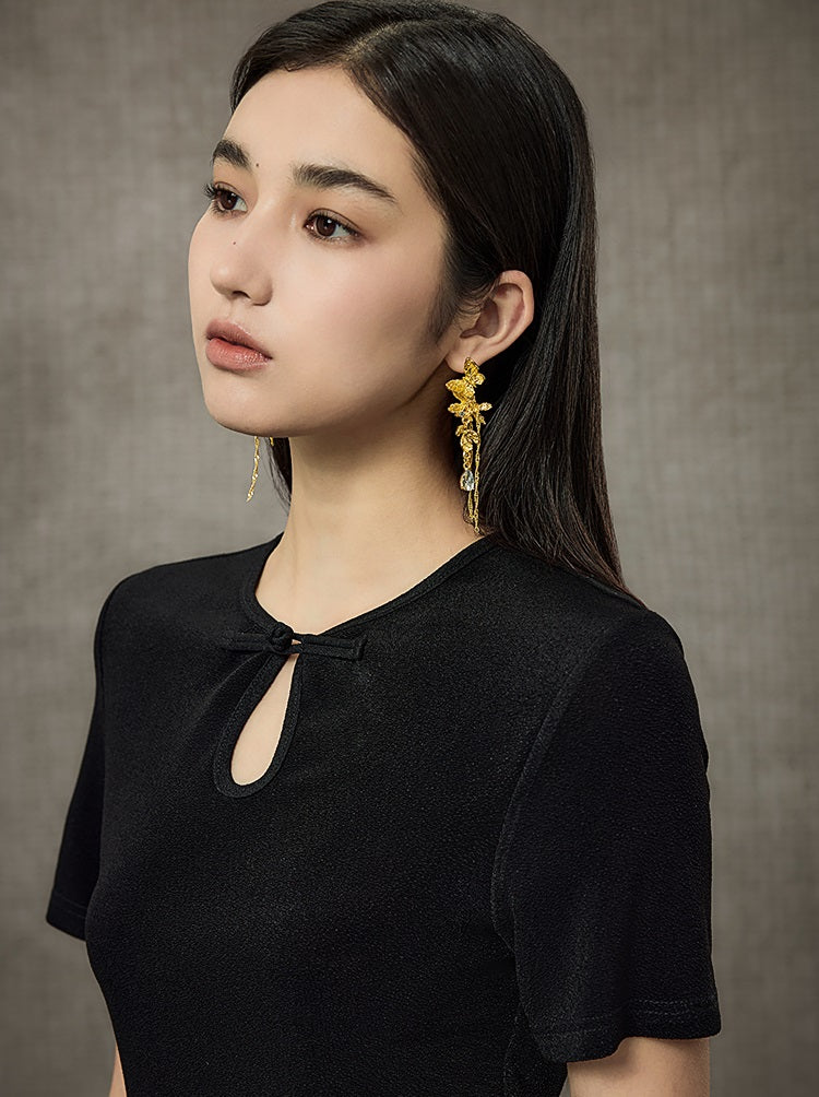 HECO Acetate Knit Buckle Cool Crop Short Sleeve Top - ENGAGE.